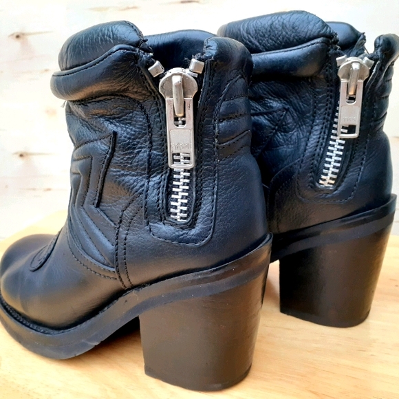 ASH Star Black Leather Platform Ankle Booties - Picture 5 of 13